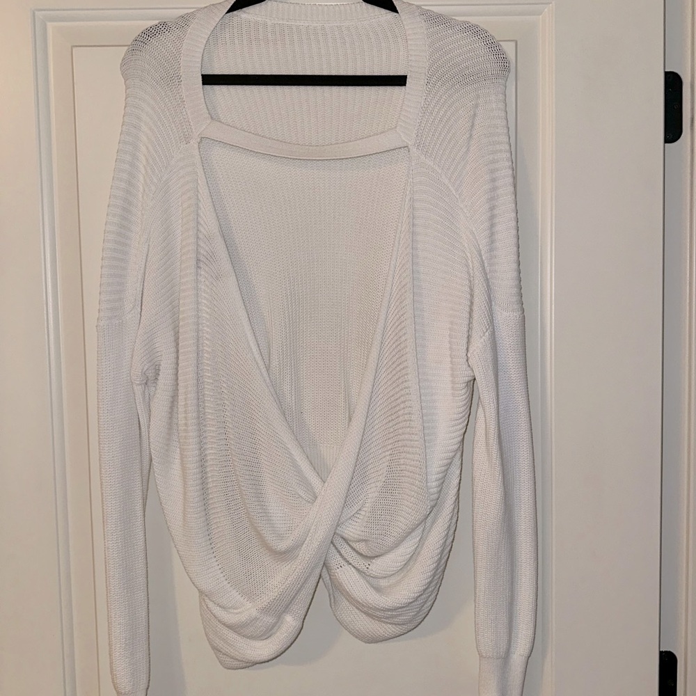 White open back knit sweater